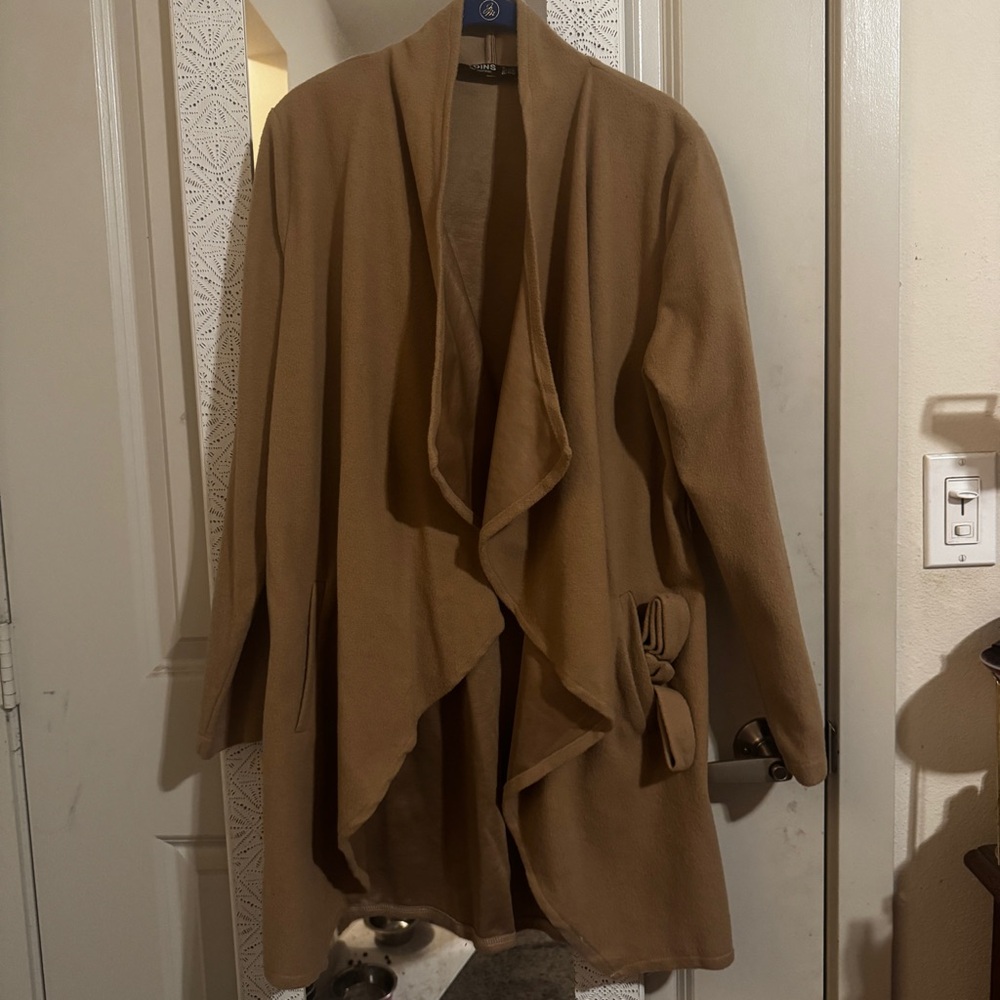 YOINS Tan Ruffle Front Trench Coat